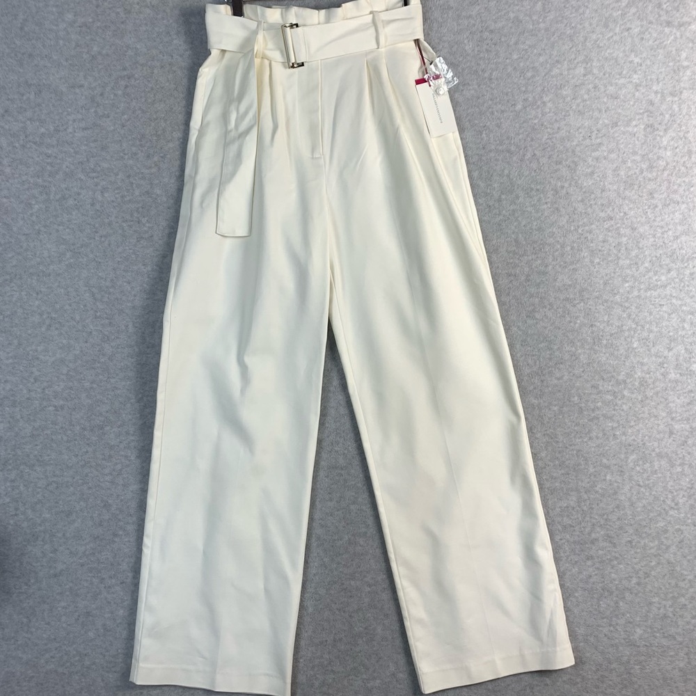 Vince Camuto Paperbag Pants Womens 4 Off White Belted Wide Leg Pockets NWT
